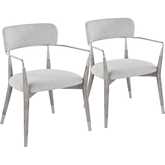 Savannah Dining Accent Chair in Grey Brushed Wood, Silver & Light Grey Fabric (Set of 2)